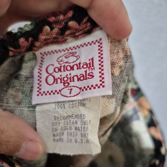 90s Cottontail Originals 2pc Black Velvet Collar Floral Print Jacket Skirt Set 7 - Picture 11 of 12